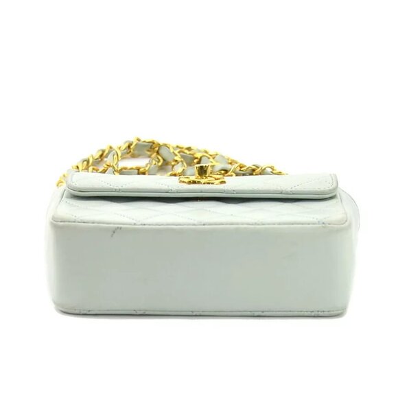 Auth CHANEL Matelasse Chain Shoulder Bag Light Blue/Gold Leather/Metal - Picture 14 of 16